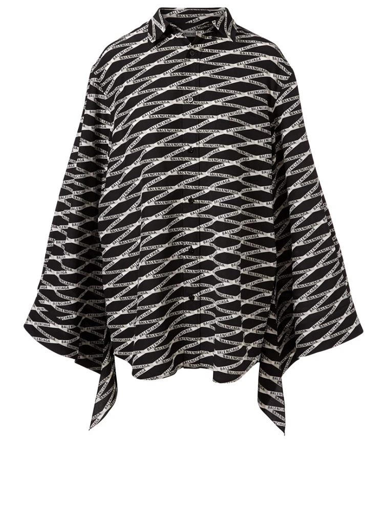 Silk Button-Down Shirt Monogram Print
