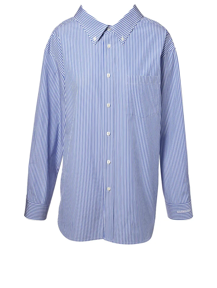 Poplin Swing Collar Button-Down Shirt Stripe