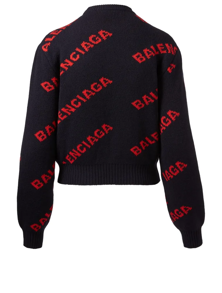 Wool Logo Jacquard Cropped Sweater