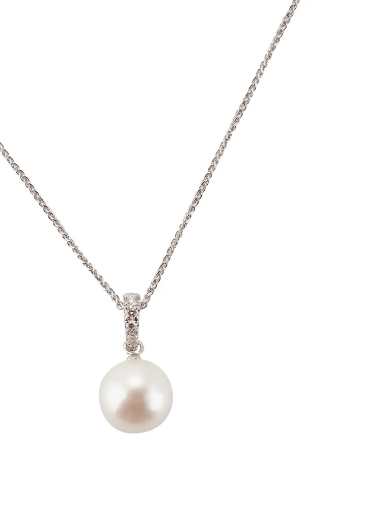 18K White Gold Pearl Necklace With Diamonds