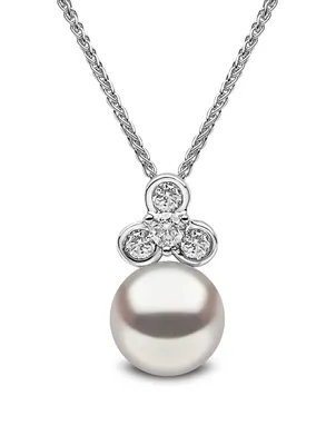 18K White Gold Necklace With Pearl And Diamonds