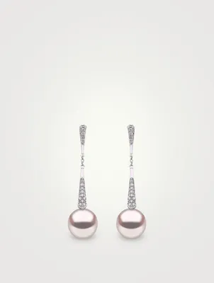 18K White Gold Chain Drop Earrings With Pearls and Diamonds