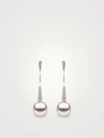 18K White Gold Chain Drop Earrings With Pearls and Diamonds