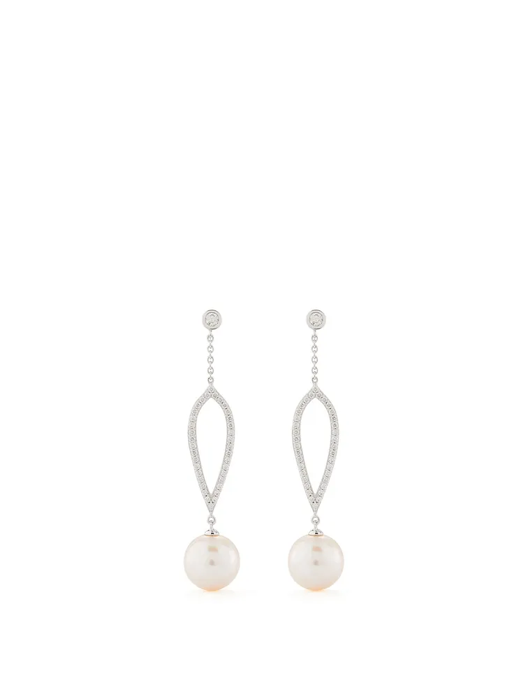 18K White Gold Freshwater Pearl And Diamond Earrings