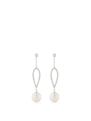 18K White Gold Freshwater Pearl And Diamond Earrings