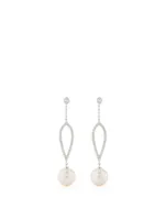 18K White Gold Freshwater Pearl And Diamond Earrings