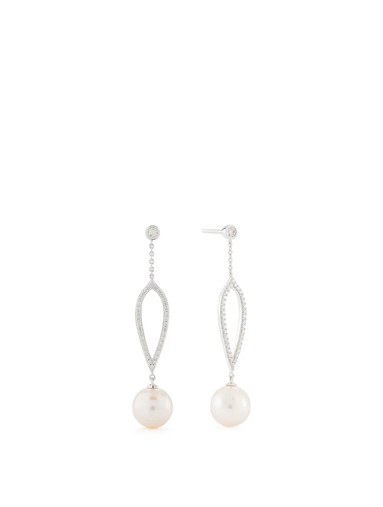 18K White Gold Freshwater Pearl And Diamond Earrings