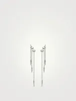 18K White Gold Triple Chain Earrings With Pearls and Diamonds