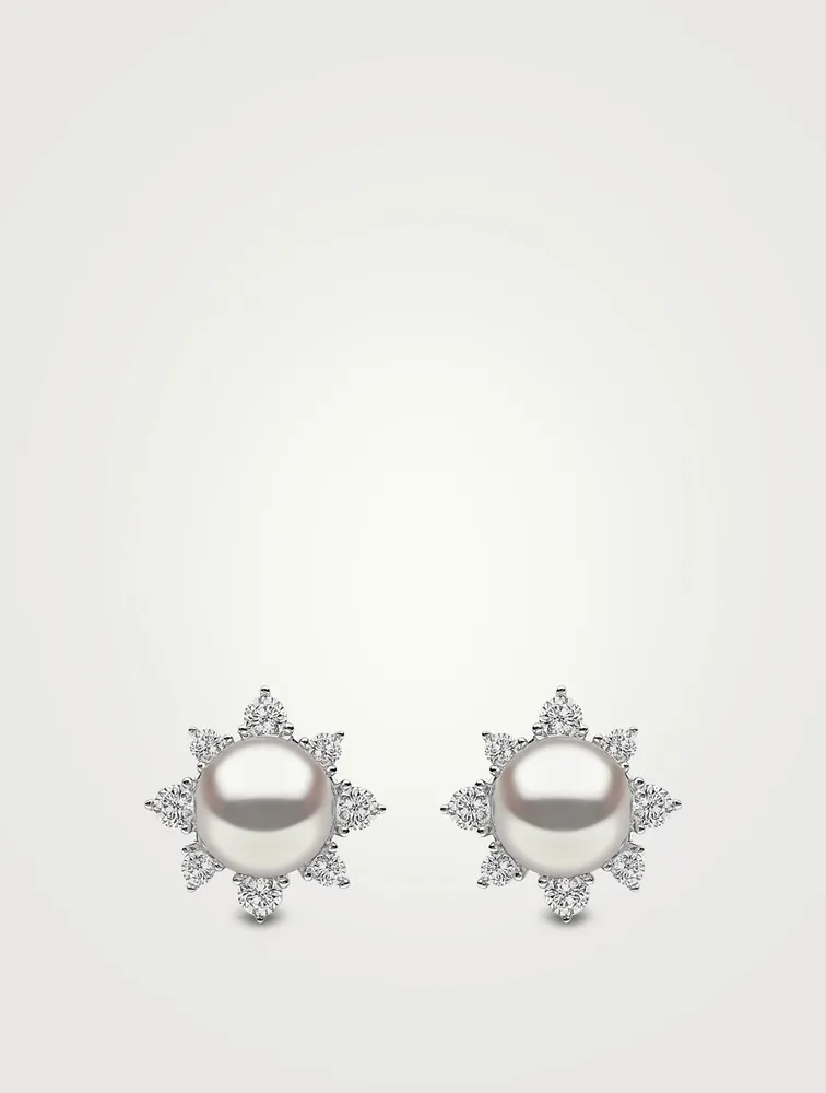 18K White Gold Earrings With Pearls And Diamonds