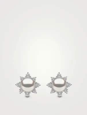 18K White Gold Earrings With Pearls And Diamonds