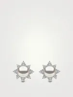 18K White Gold Earrings With Pearls And Diamonds