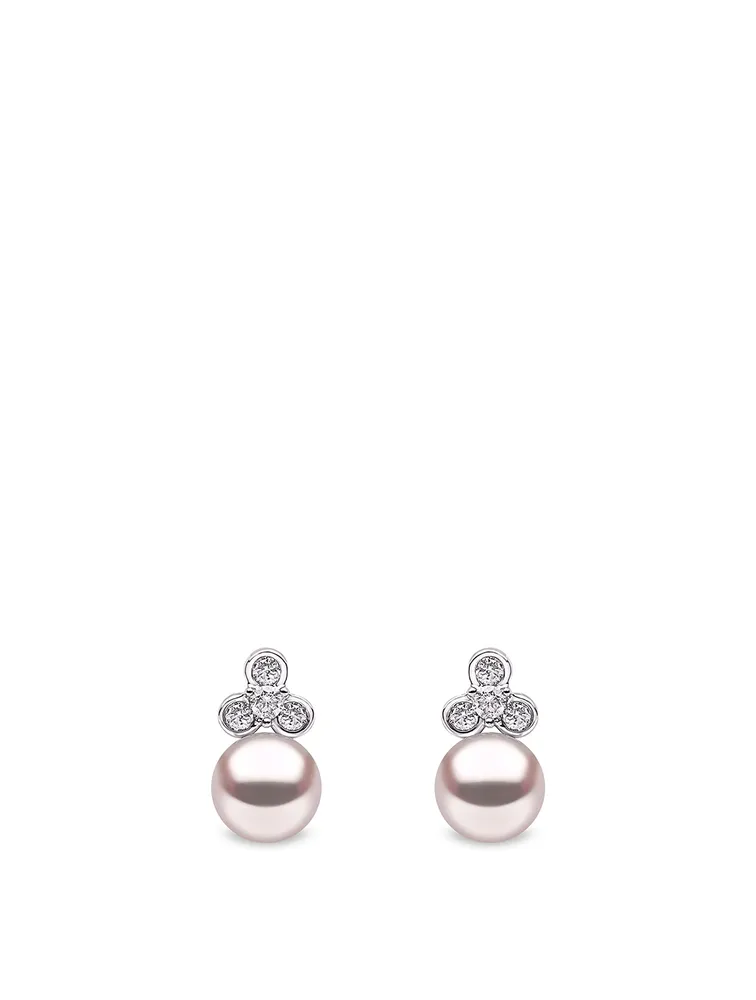 18K White Gold Freshwater Pearl And Diamond Earrings