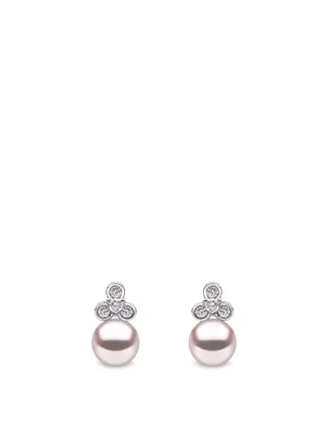 18K White Gold Freshwater Pearl And Diamond Earrings