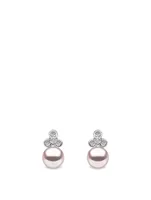 18K White Gold Freshwater Pearl And Diamond Earrings
