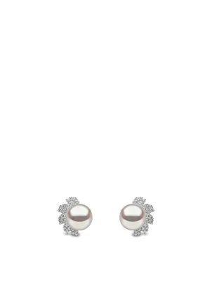 18K White Gold Pearl Earrings With Diamonds