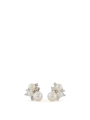 18K White Gold Pearl And Diamond Earrings