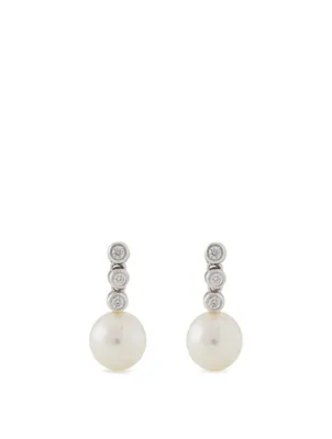 18K White Gold Triple Bezel Earrings With Pearls And Diamonds