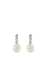 18K White Gold Triple Bezel Earrings With Pearls And Diamonds