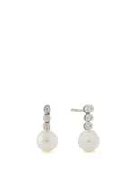 18K White Gold Triple Bezel Earrings With Pearls And Diamonds