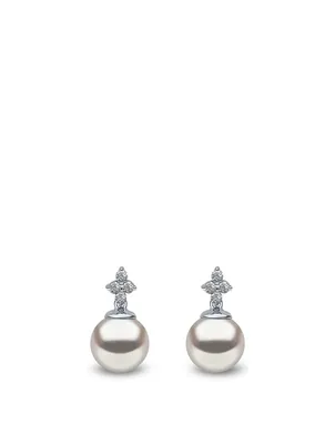 18K White Gold Earrings With Pearls And Diamonds
