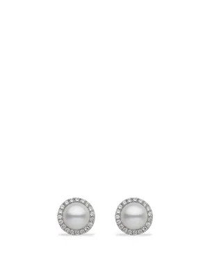 18K White Gold Pearl Earrings With Diamonds