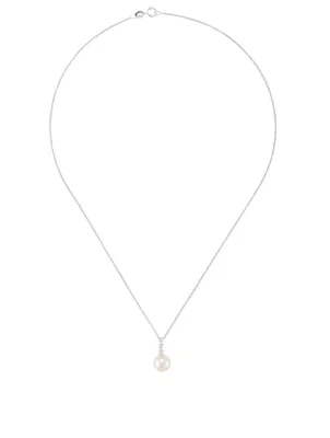 18K White Gold Triple Bezel Pendant Necklace With Pearl and Diamonds