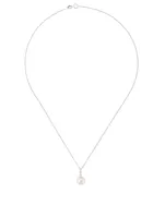 18K White Gold Triple Bezel Pendant Necklace With Pearl and Diamonds