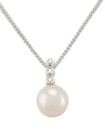 18K White Gold Triple Bezel Pendant Necklace With Pearl and Diamonds