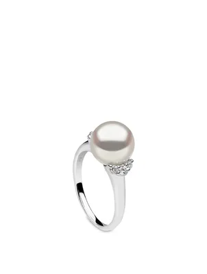 18K White Gold Ring With Pearl and Diamonds