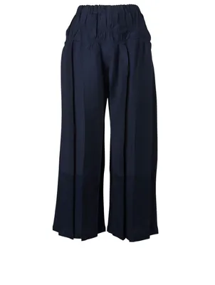 Smocked Wide-Leg Pants