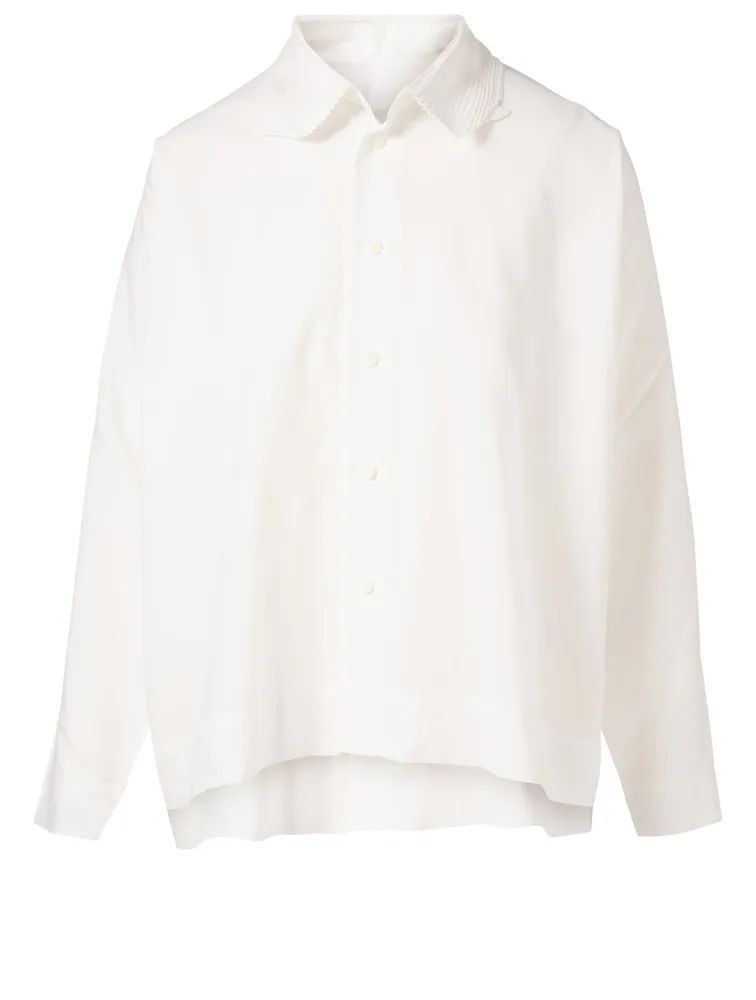 Button-Up Shirt With Pleated Collar