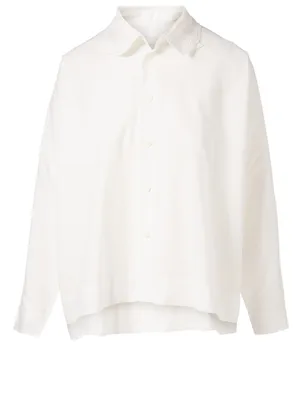 Button-Up Shirt With Pleated Collar