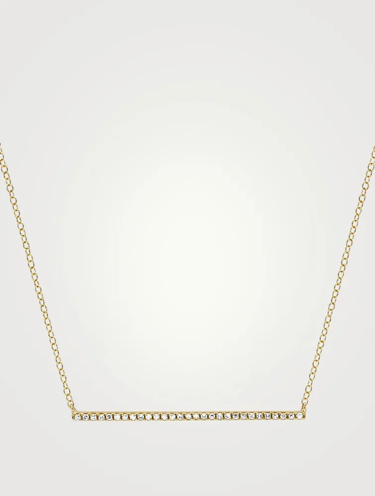 14K Gold Bar Necklace With Diamonds