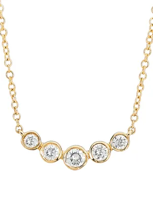 Mini 14K Gold Bezel Crescent Necklace With Diamonds