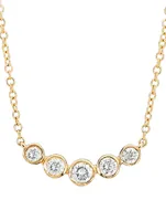 Mini 14K Gold Bezel Crescent Necklace With Diamonds