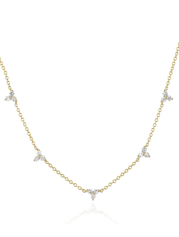 14K Gold Five Trio Necklace With Diamonds