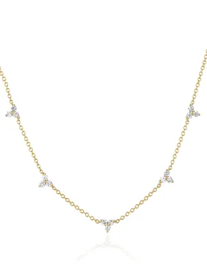 14K Gold Five Trio Necklace With Diamonds