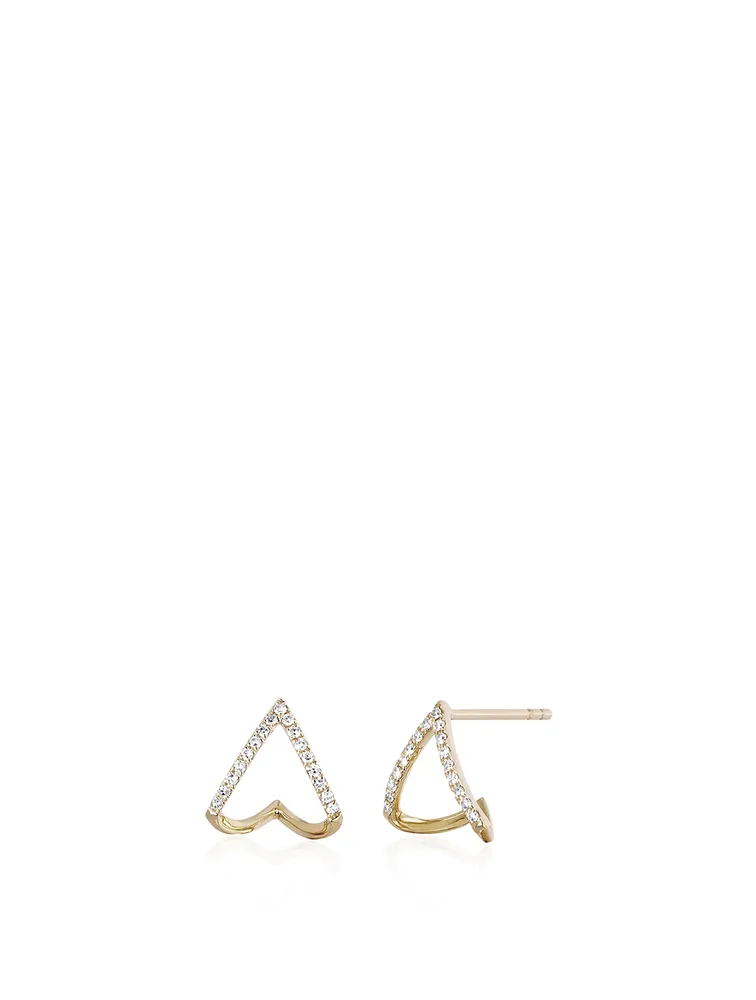 14K Gold Chevron Huggie Hoop Earrings With Diamonds