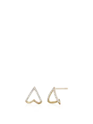 14K Gold Chevron Huggie Hoop Earrings With Diamonds