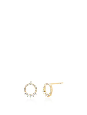14K Gold Open Circle Earrings With Diamonds