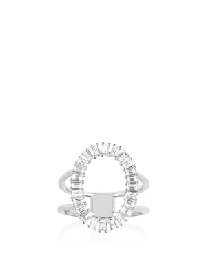 14K White Gold Baguette Oval Ring With Diamonds