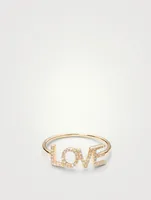 14K Gold Love Block Ring With Diamonds