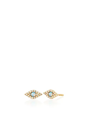 14K Gold Evil Eye Stud Earrings With Opal And Diamonds