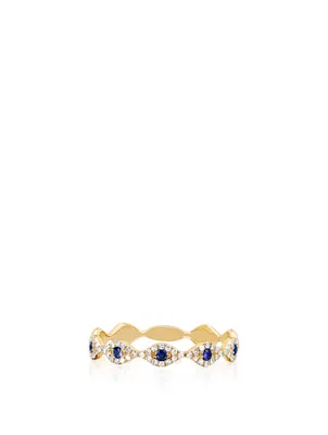 14K Gold Evil Eye Ring With Blue Sapphire And Diamonds