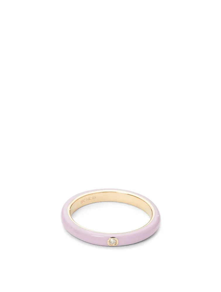 14K Gold Enamel Ring With Diamond