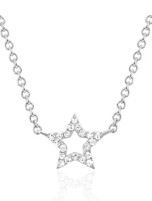 14K White Gold Open Star Necklace With Diamonds