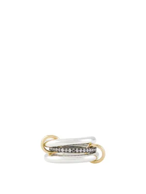 Libra Noir 18K Gold And Silver Linked Ring With Diamonds
