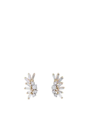 Small Fireworks 18K Yellow And White Gold Plume Earrings With Diamonds