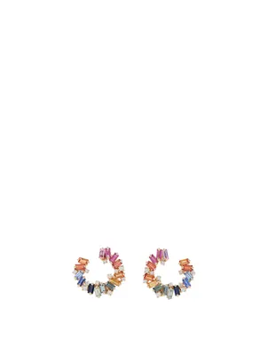 Rainbow Fireworks 18K Gold Spiral Earrings With Mixed Sapphires And Diamonds