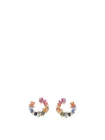 Rainbow Fireworks 18K Gold Spiral Earrings With Mixed Sapphires And Diamonds